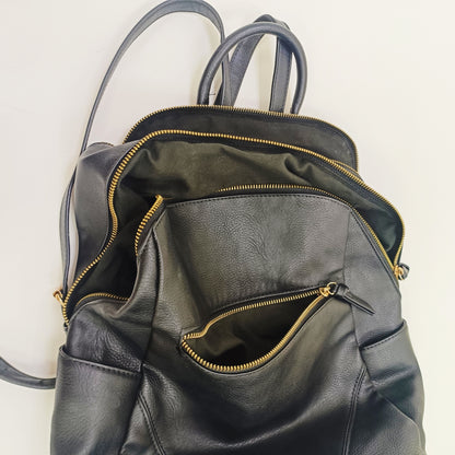 Black Faux Leather Gold Hardwear Laptop Backpack ONE Size  | Preloved