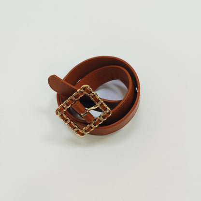 Tan Brown Faux Leather Belt With Gold Buckle ONE Size  | Preloved