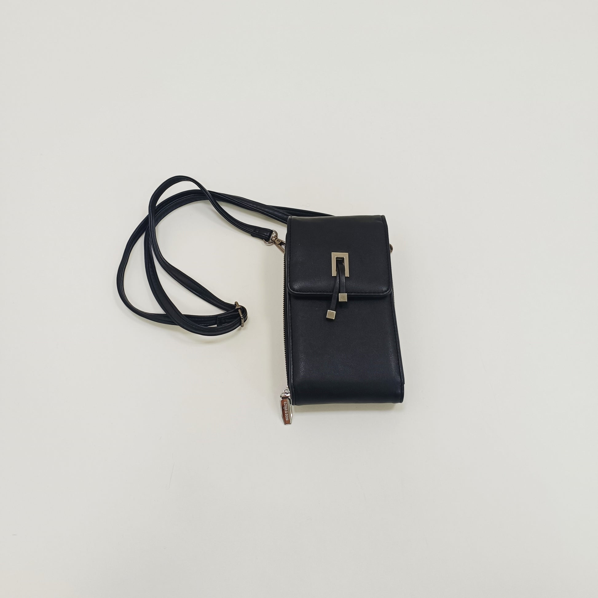 Black Faux Leather Silver Hardwear Crossbody Phone Bag ONE Size  | Preloved