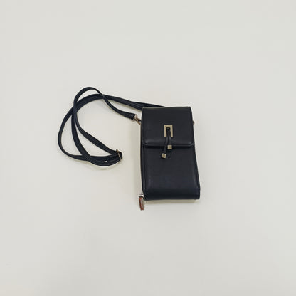 Black Faux Leather Silver Hardwear Crossbody Phone Bag ONE Size  | Preloved