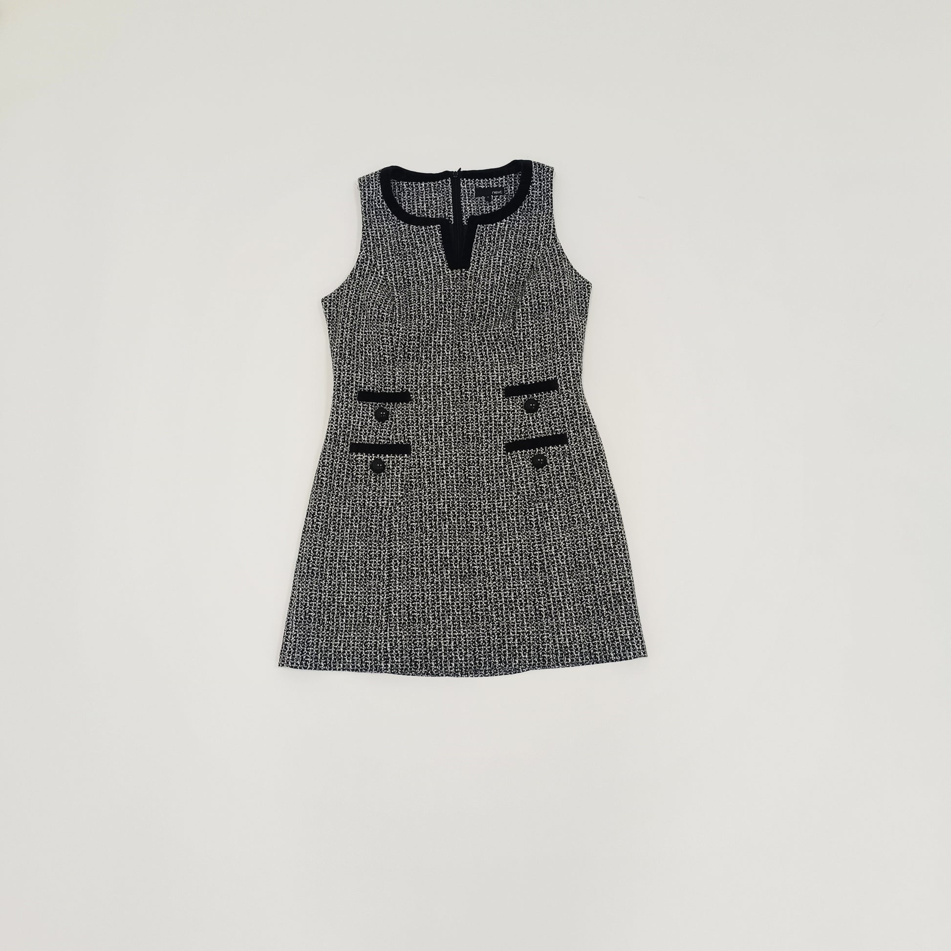 Monochrome Tweed Style Sleeveless Mini Dress Size Medium | Preloved