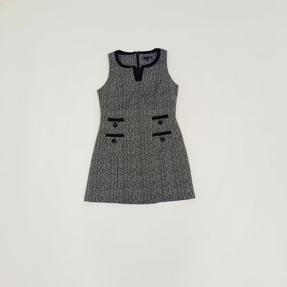 Monochrome Tweed Style Sleeveless Mini Dress Size Medium | Preloved