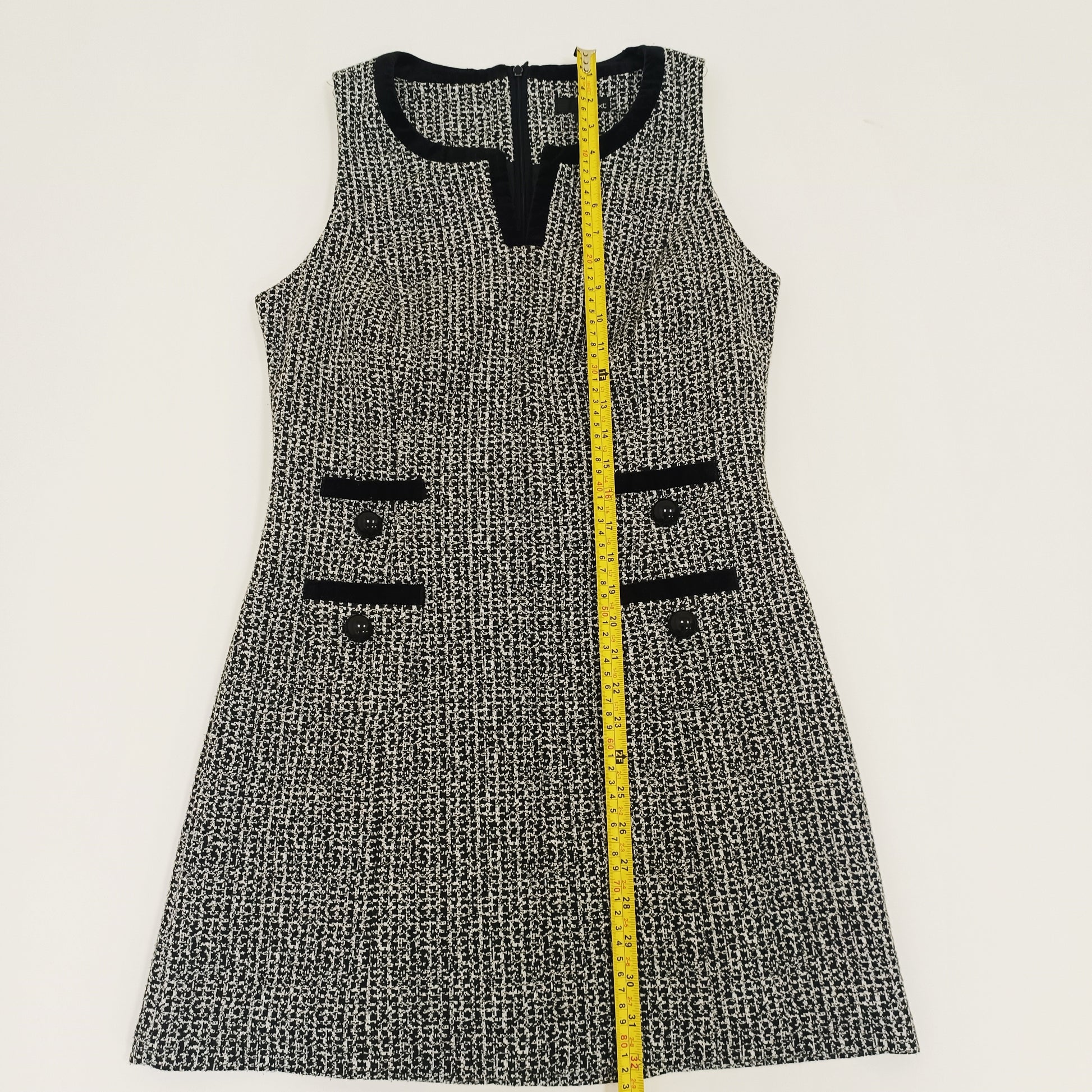 Monochrome Tweed Style Sleeveless Mini Dress Size Medium | Preloved