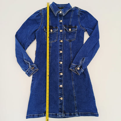 Mid Wash Denim Button Up Mini Dress Size Small | Preloved