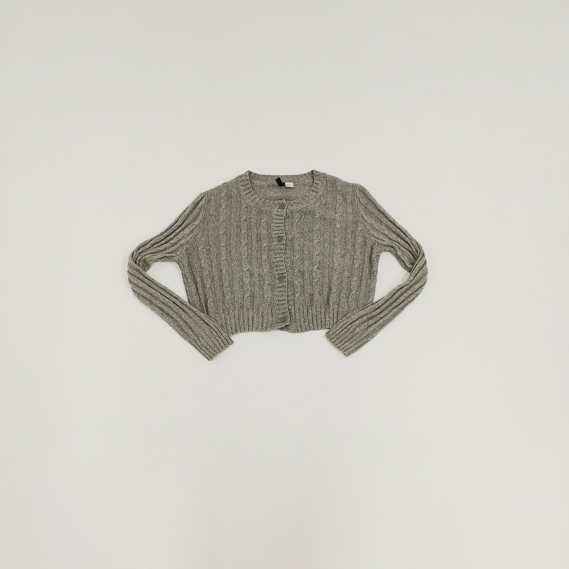 Light Grey Cable Knit Lightweight Cardigan Size Medium | Preloved