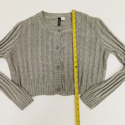 Light Grey Cable Knit Lightweight Cardigan Size Medium | Preloved