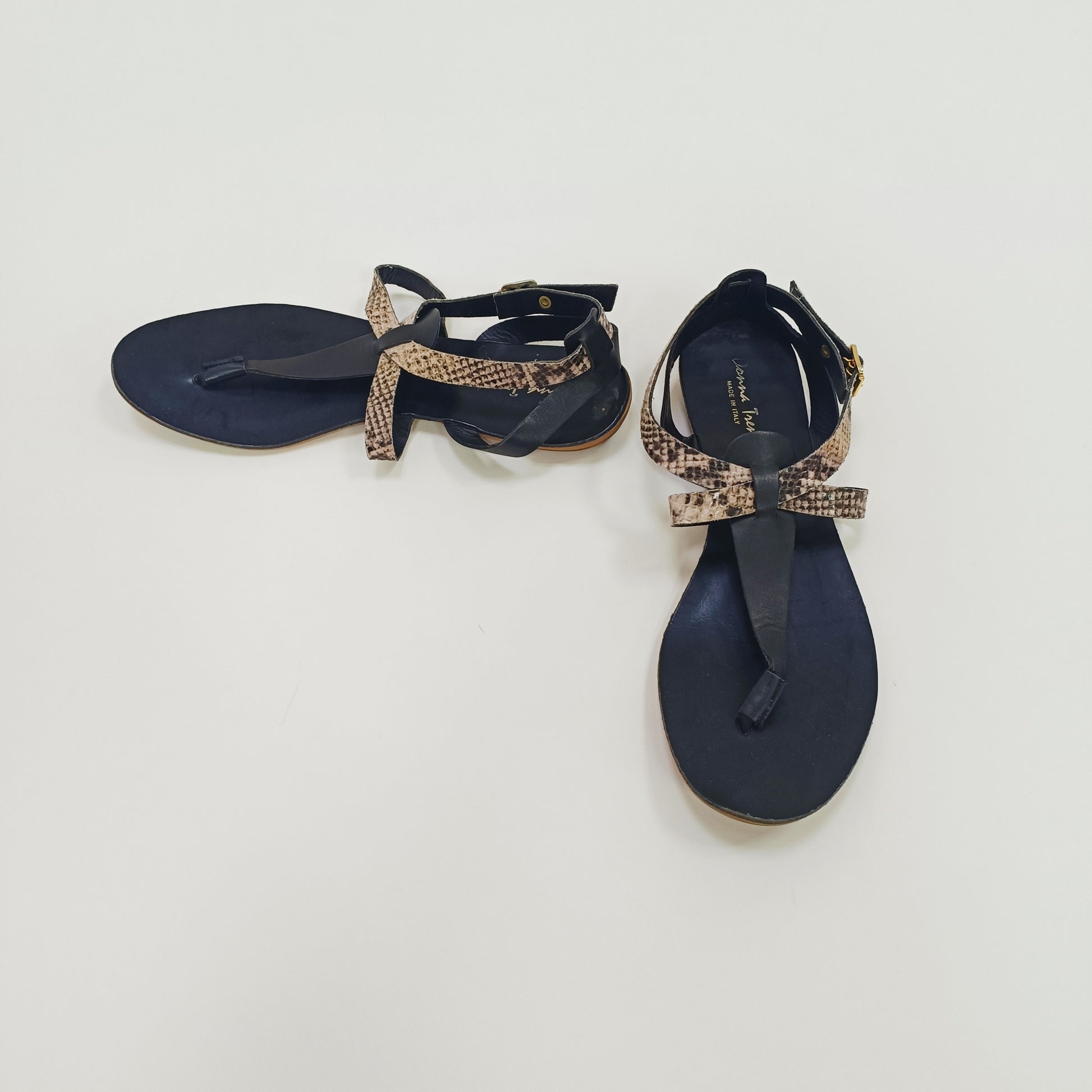 Black Snakeskin Strappy Sandals Size 5 | Preloved