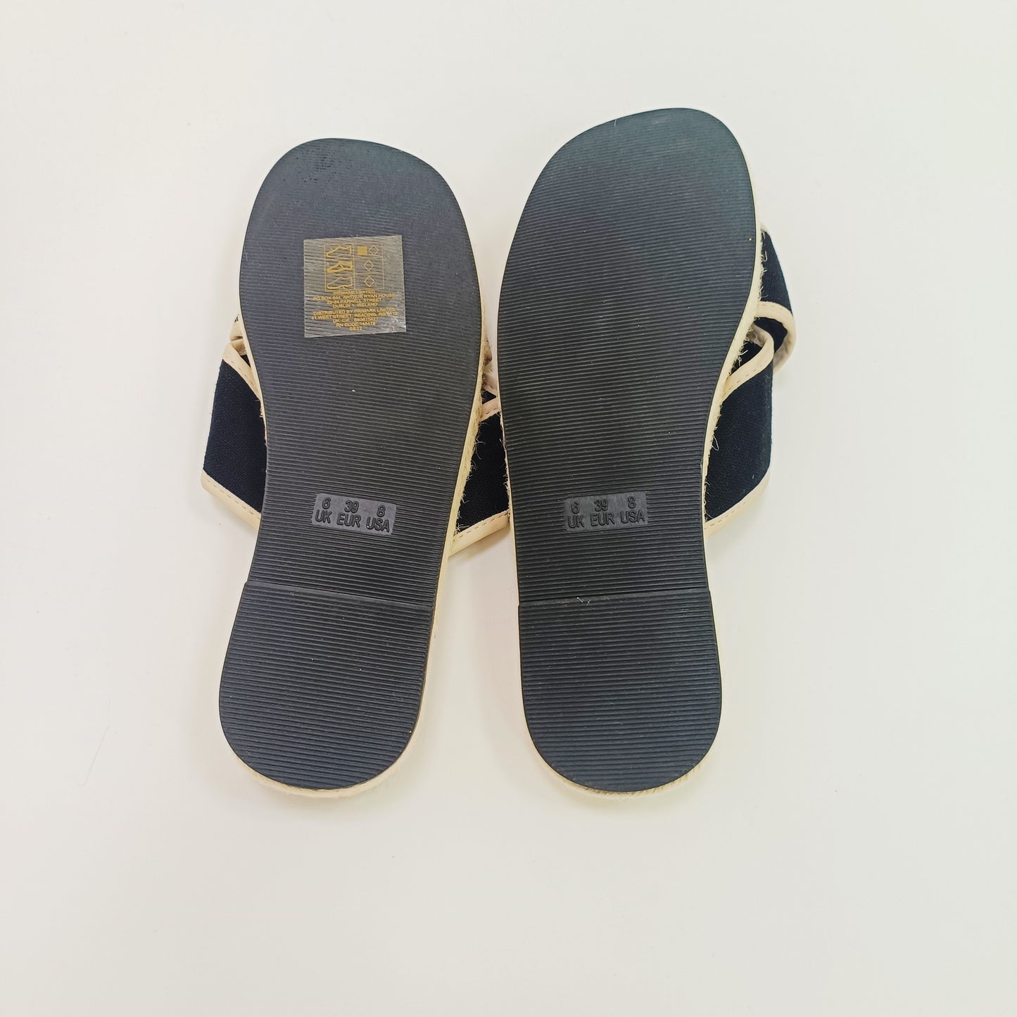 Black & Cream Cross Strap Canvas Sliders Size 6 | Preloved
