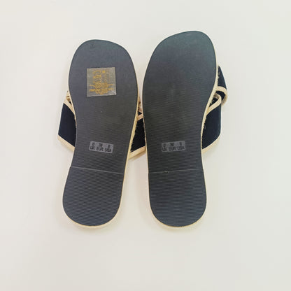 Black & Cream Cross Strap Canvas Sliders Size 6 | Preloved