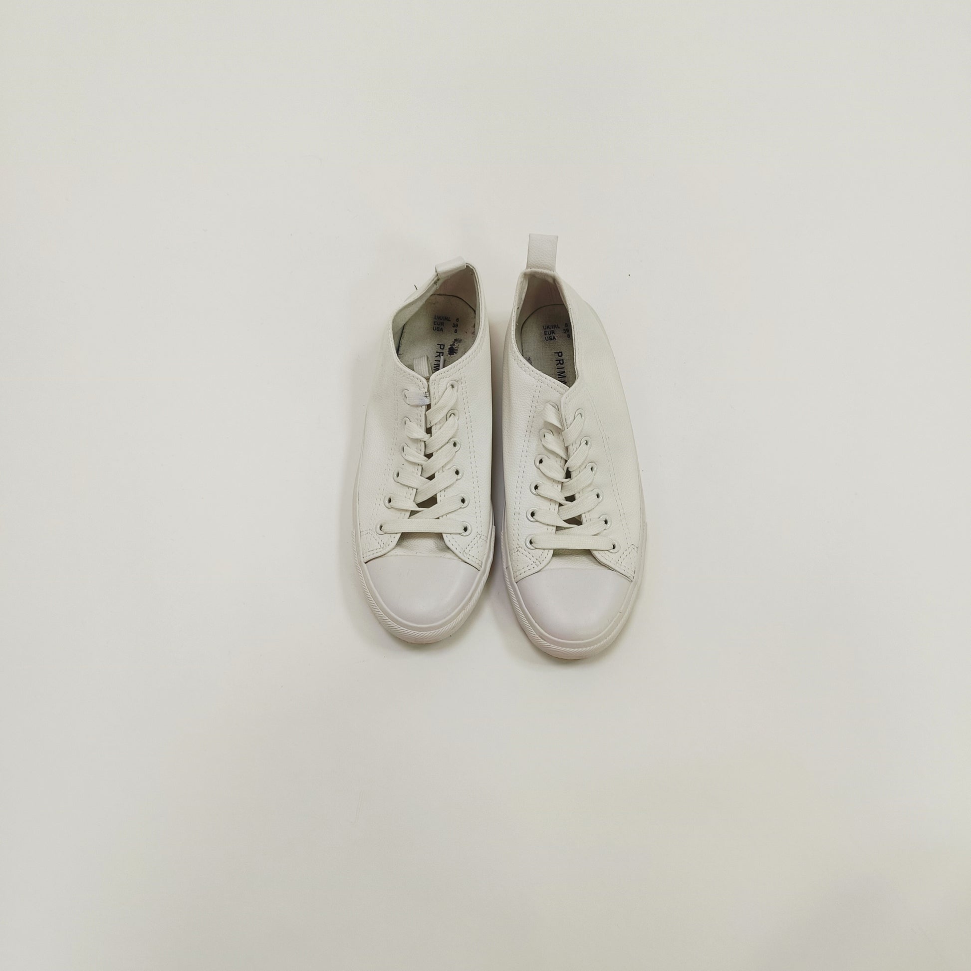 White Low Rise Faux Leather Lace Up Trainers Size 6 | Preloved