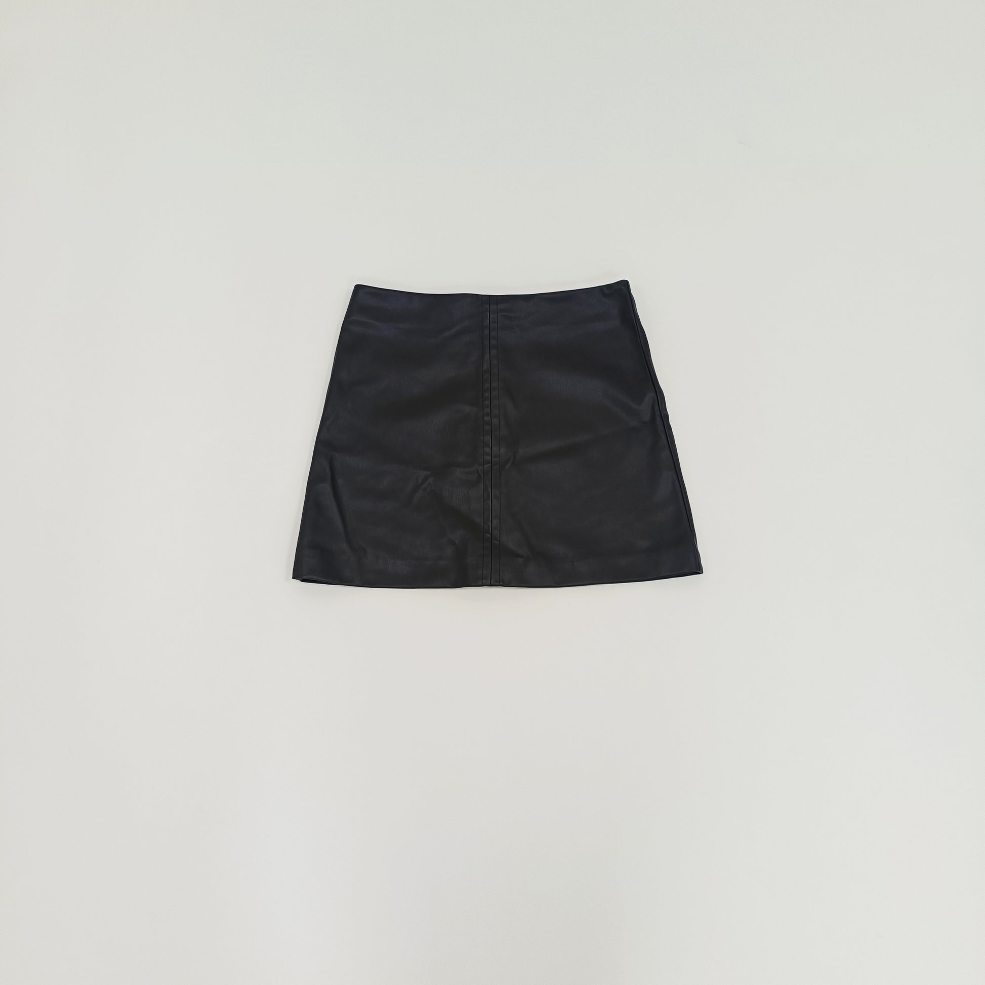 Black Faux Leather Zip Up Mini Skirt Size Small | Preloved