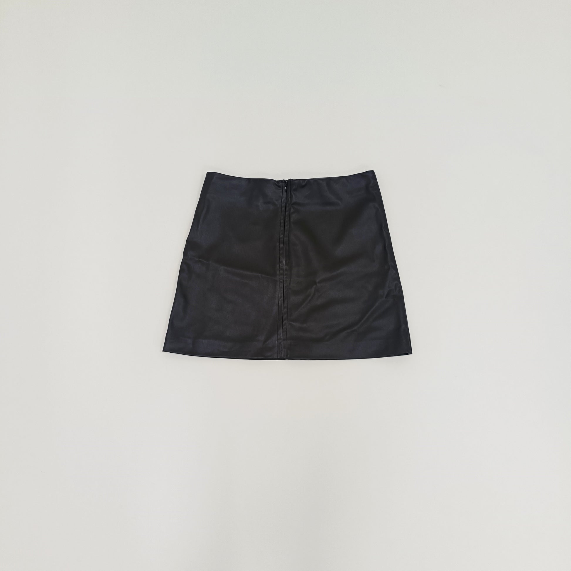 Black Faux Leather Zip Up Mini Skirt Size Small | Preloved