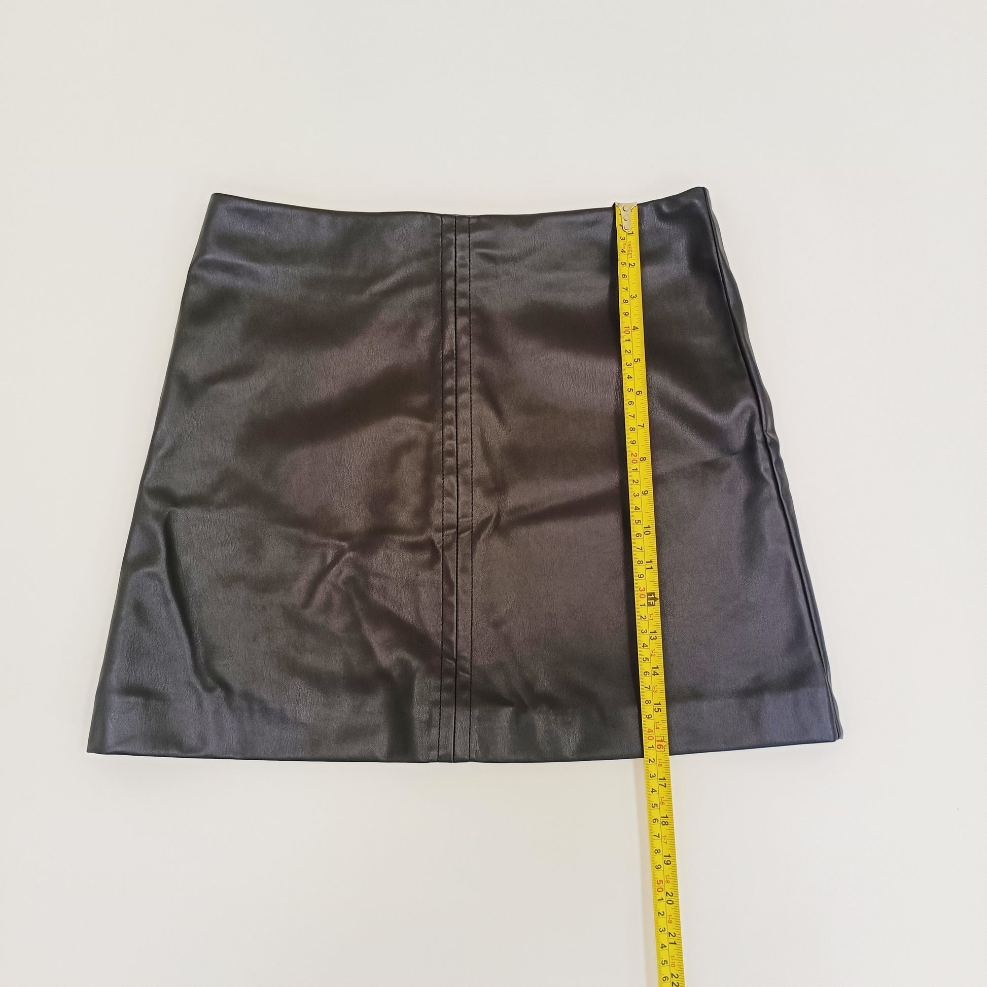 Black Faux Leather Zip Up Mini Skirt Size Small | Preloved