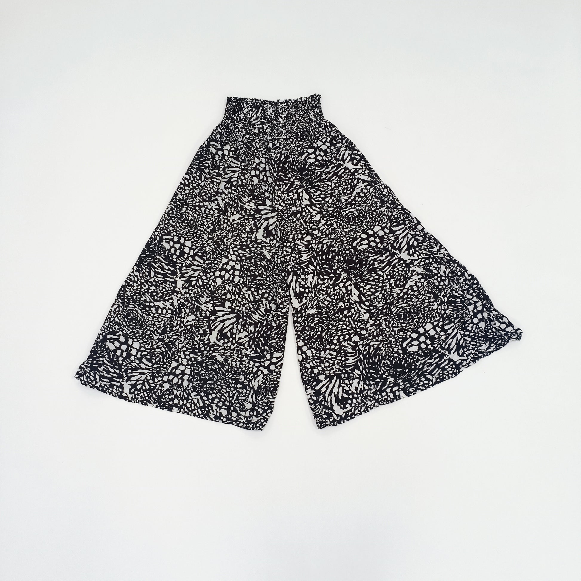 Monochrome Shirred Waist Band Wide Leg Trousers Size Small | Preloved
