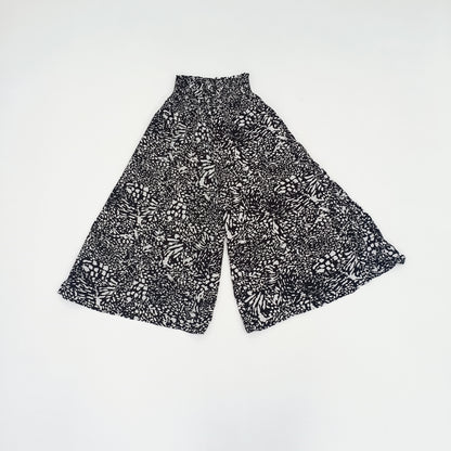 Monochrome Shirred Waist Band Wide Leg Trousers Size Small | Preloved