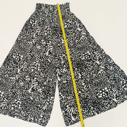 Monochrome Shirred Waist Band Wide Leg Trousers Size Small | Preloved