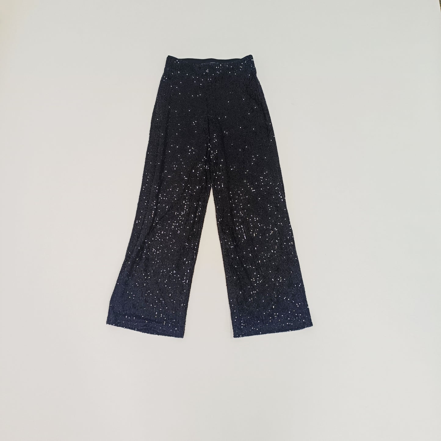 Black Full Sequin Wide Leg High Waist Trousers Size Small | Preloved
