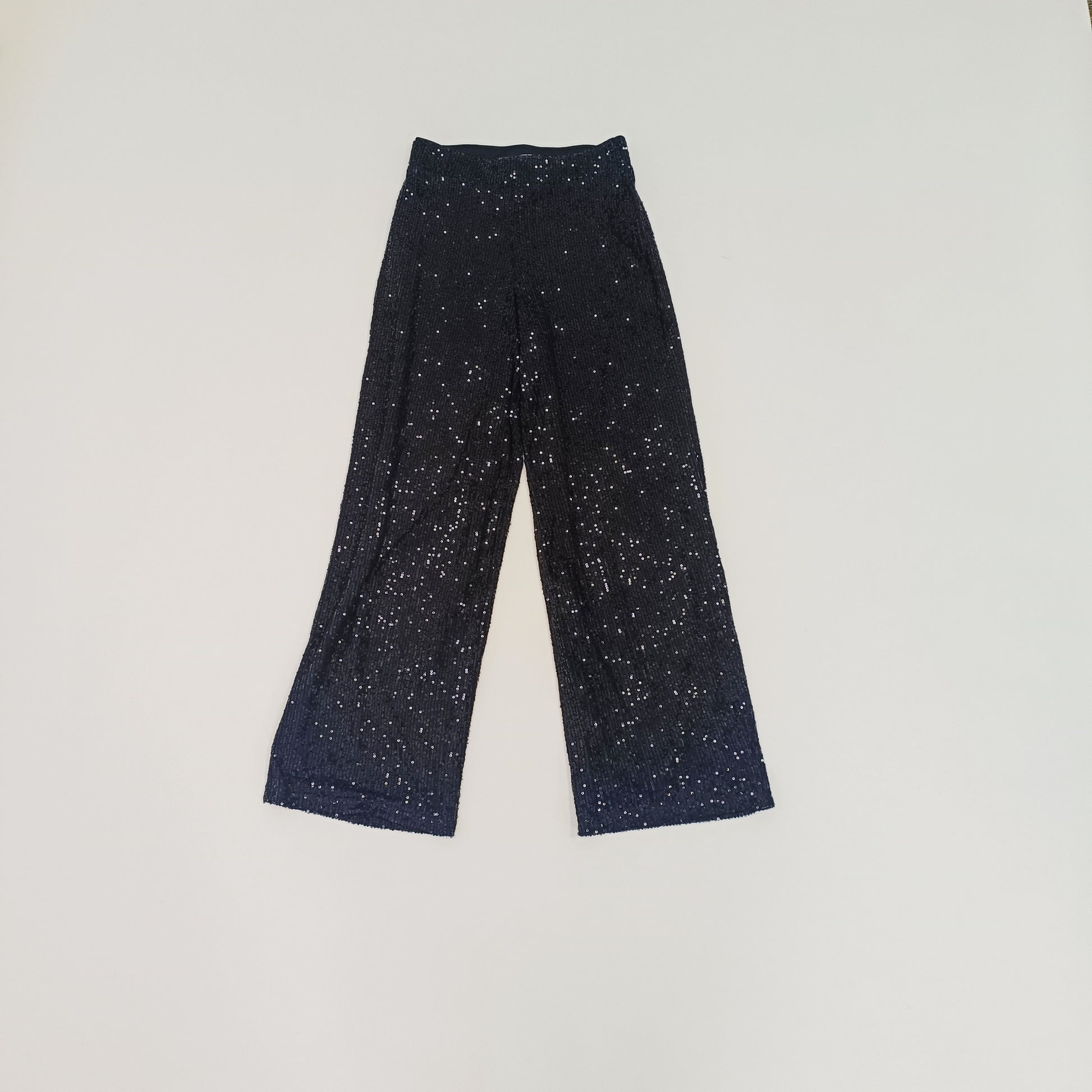 Black Full Sequin Wide Leg High Waist Trousers Size Small | Preloved