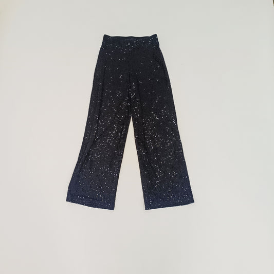 Black Full Sequin Wide Leg High Waist Trousers Size Small | Preloved