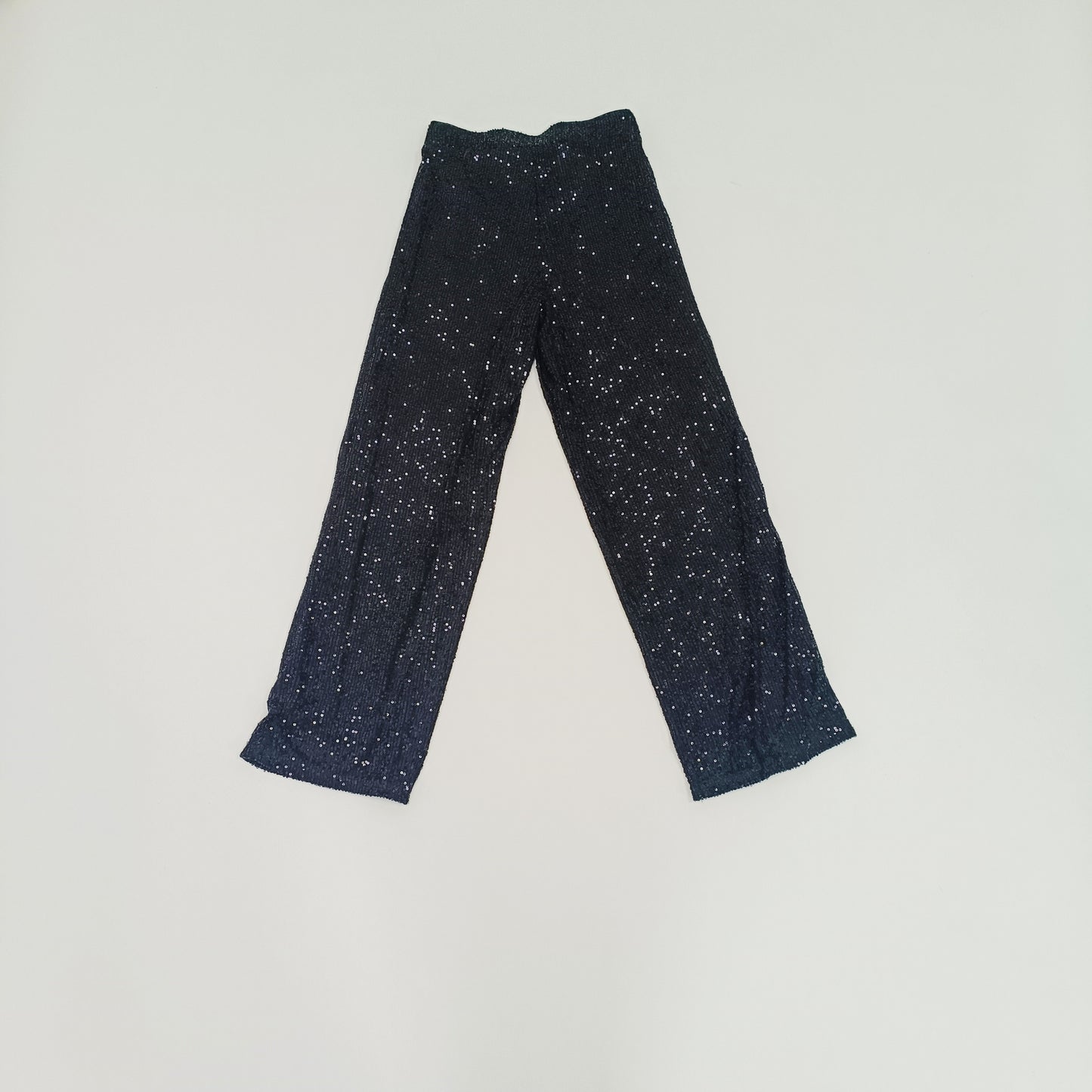 Black Full Sequin Wide Leg High Waist Trousers Size Small | Preloved