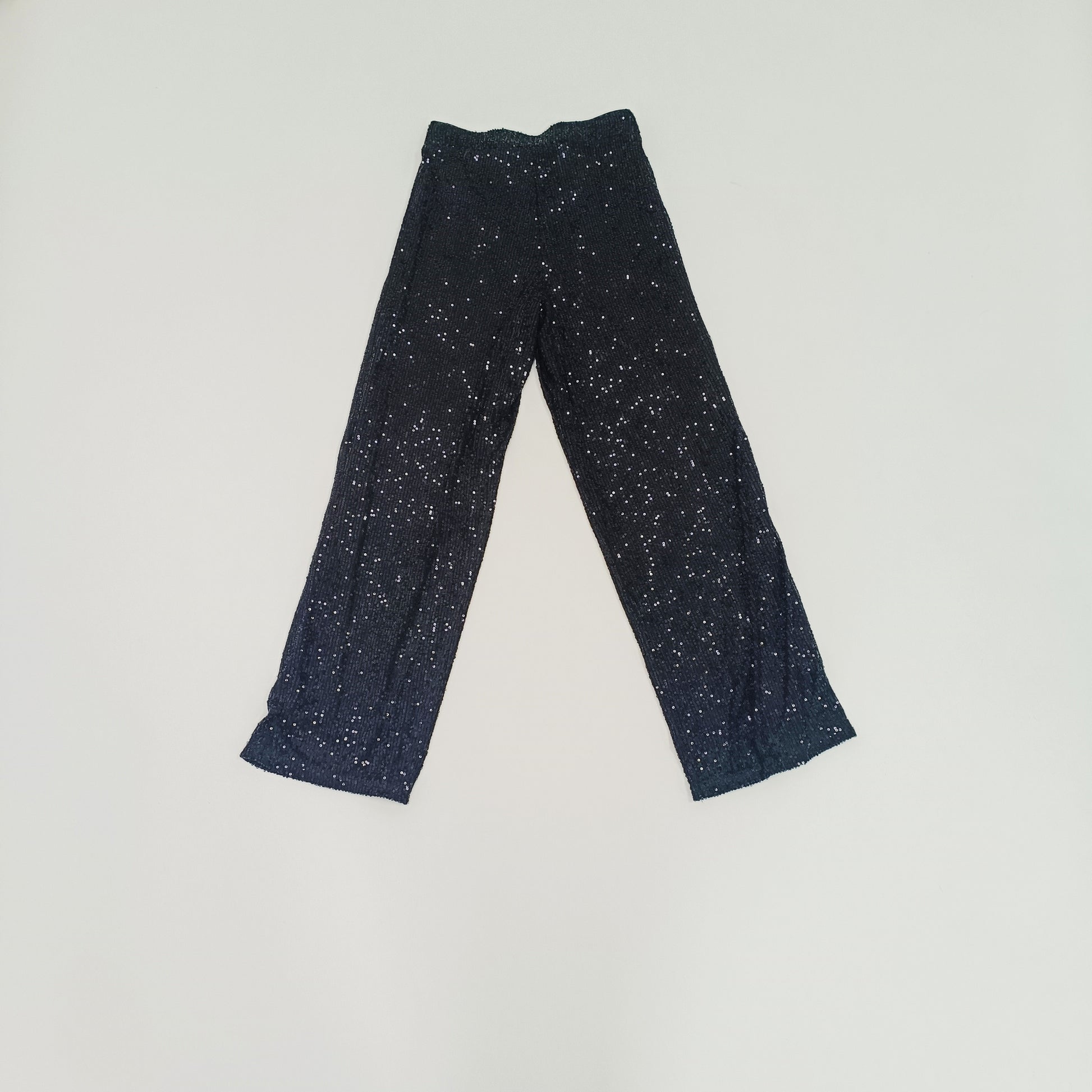 Black Full Sequin Wide Leg High Waist Trousers Size Small | Preloved