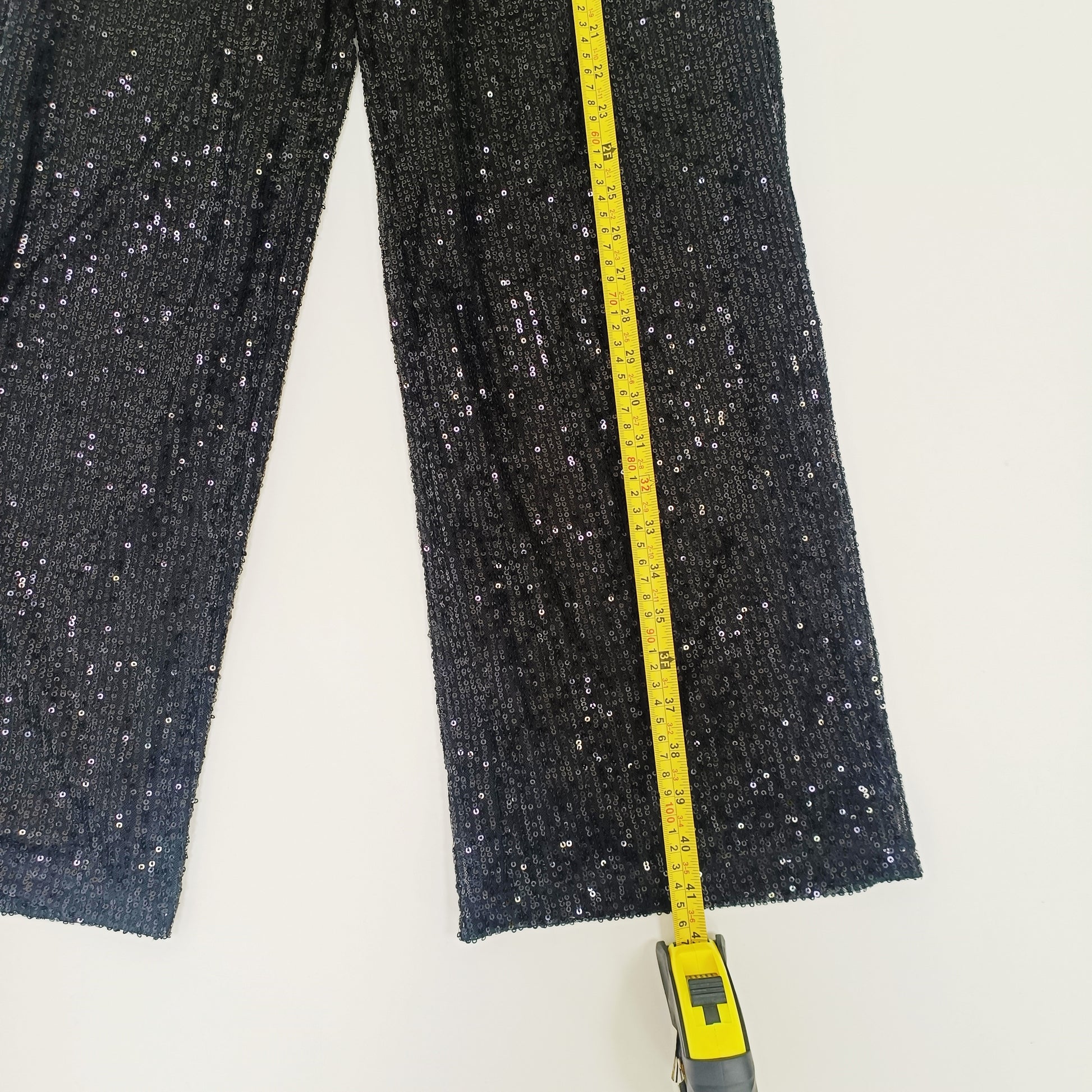 Black Full Sequin Wide Leg High Waist Trousers Size Small | Preloved