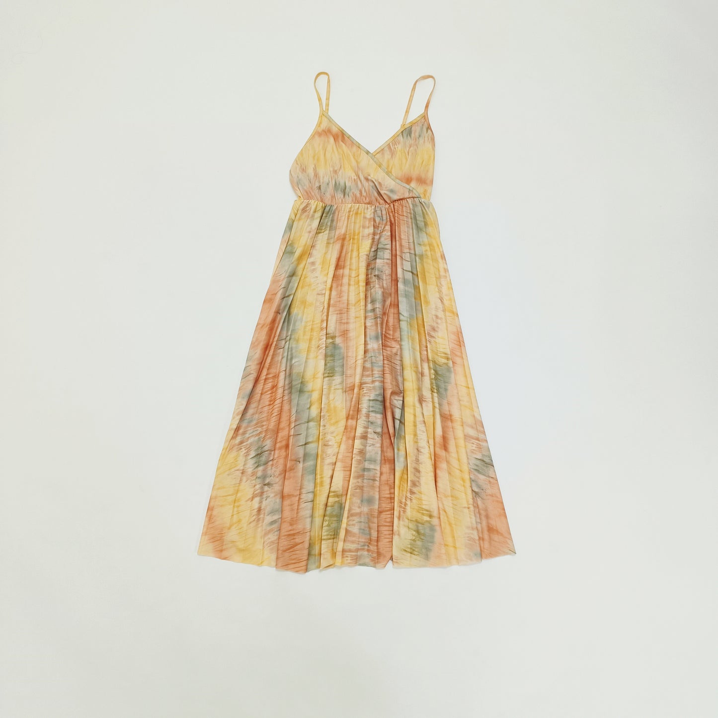 Pastel Tie-Dye Print Pleated Sleeveless Womens Midi Dress | Preloved