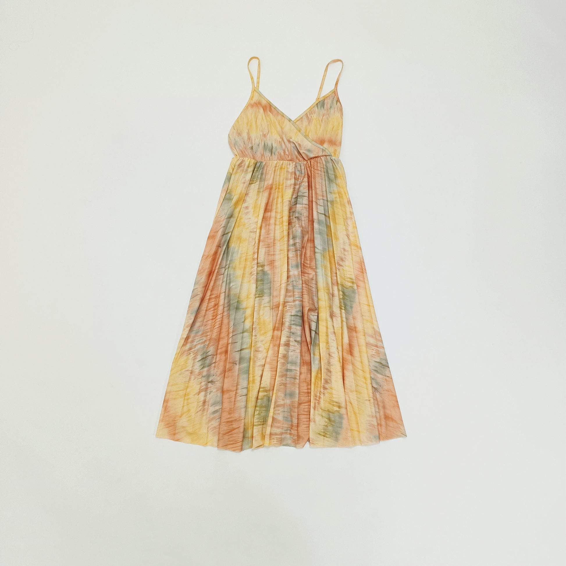 Pastel Tie-Dye Print Pleated Sleeveless Womens Midi Dress | Preloved
