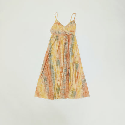Pastel Tie-Dye Print Pleated Sleeveless Womens Midi Dress | Preloved