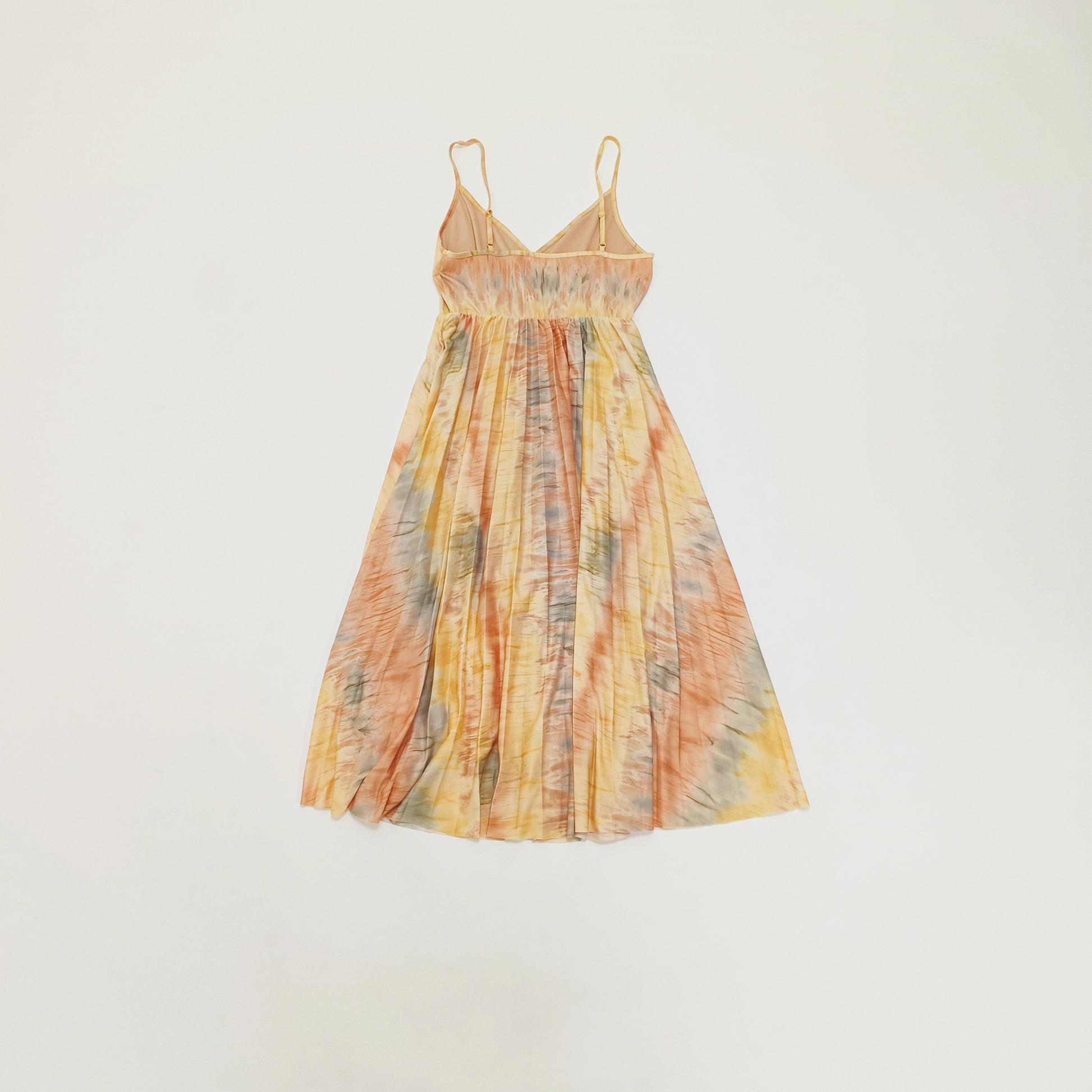 Pastel Tie-Dye Print Pleated Sleeveless Womens Midi Dress | Preloved