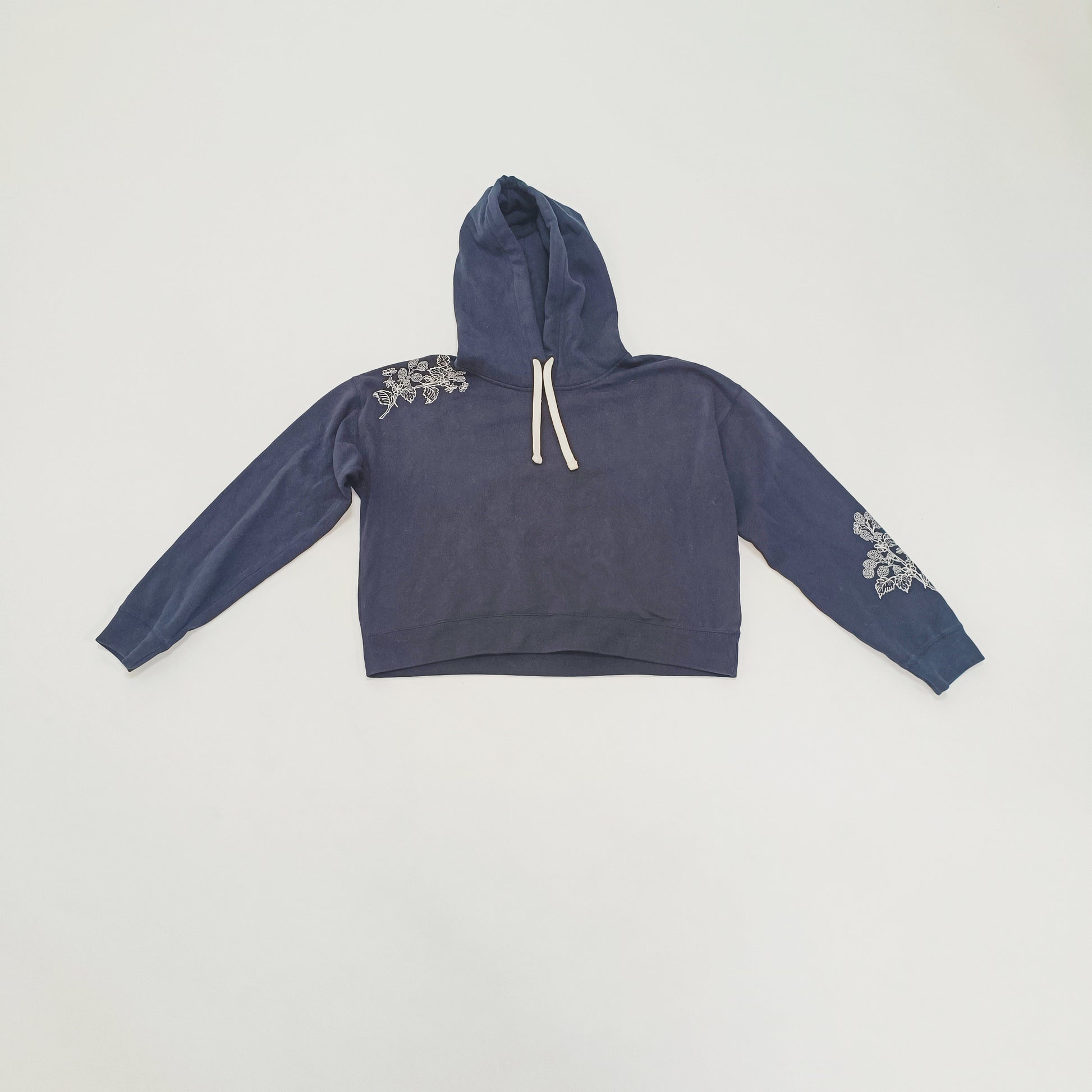 Black Embroidered Cropped Womens Hoodie | Preloved