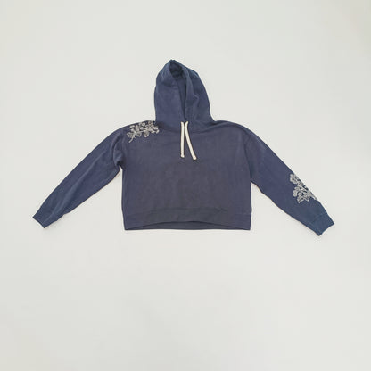 Black Embroidered Cropped Womens Hoodie | Preloved