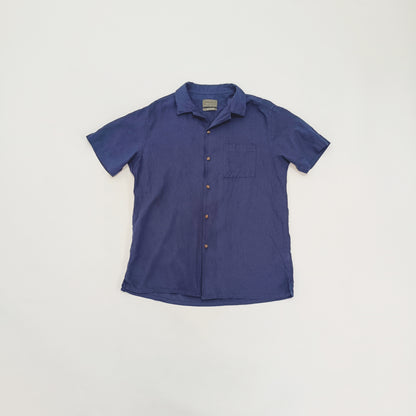 Navy Blue Button Up Mens Linen Short Sleeve Shirt | Preloved