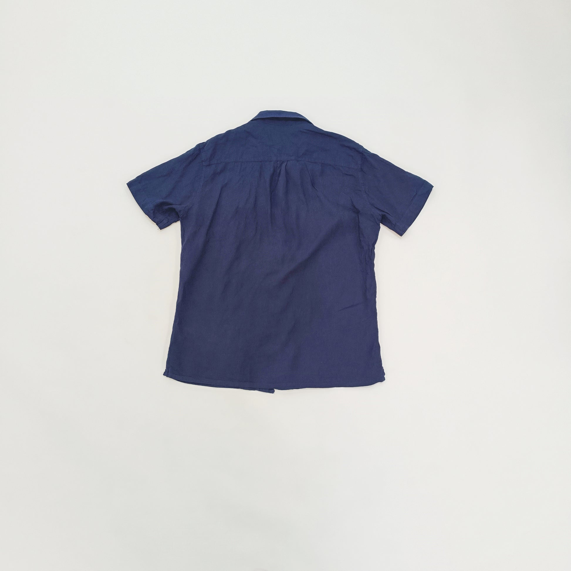 Navy Blue Button Up Mens Linen Short Sleeve Shirt | Preloved
