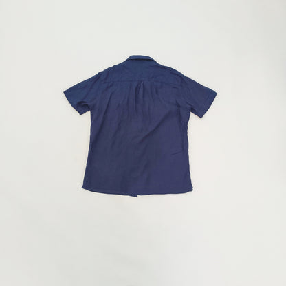 Navy Blue Button Up Mens Linen Short Sleeve Shirt | Preloved
