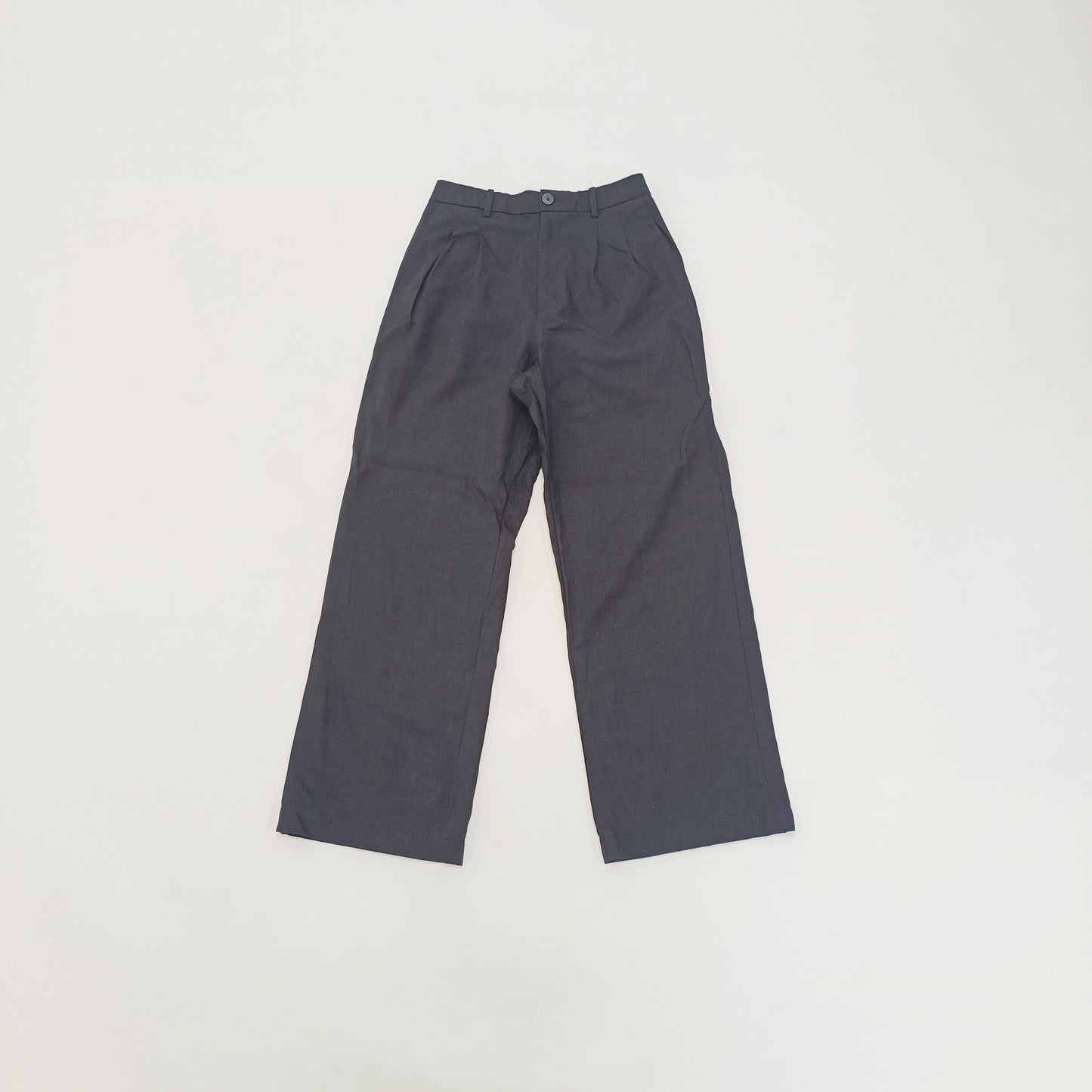 Black High Waist Linen Wide Leg Womens Trousers | Preloved