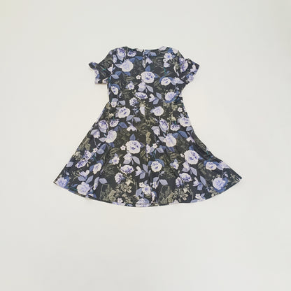 Black With Lilac Floral Pattern Fit & Flare Mini Dress Size Large | Preloved