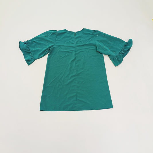 Turquoise Mini Dress With Flared Pearl Sleeves Size Large | Preloved