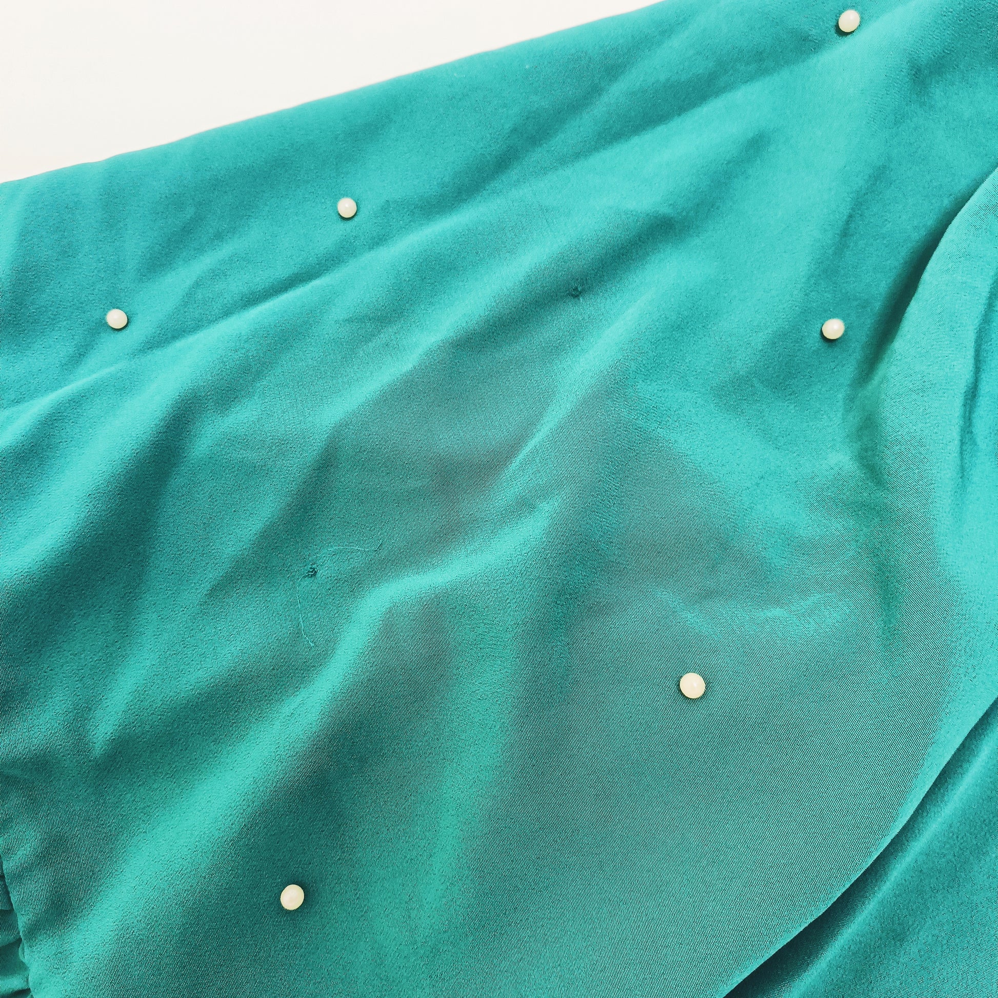 Turquoise Mini Dress With Flared Pearl Sleeves Size Large | Preloved
