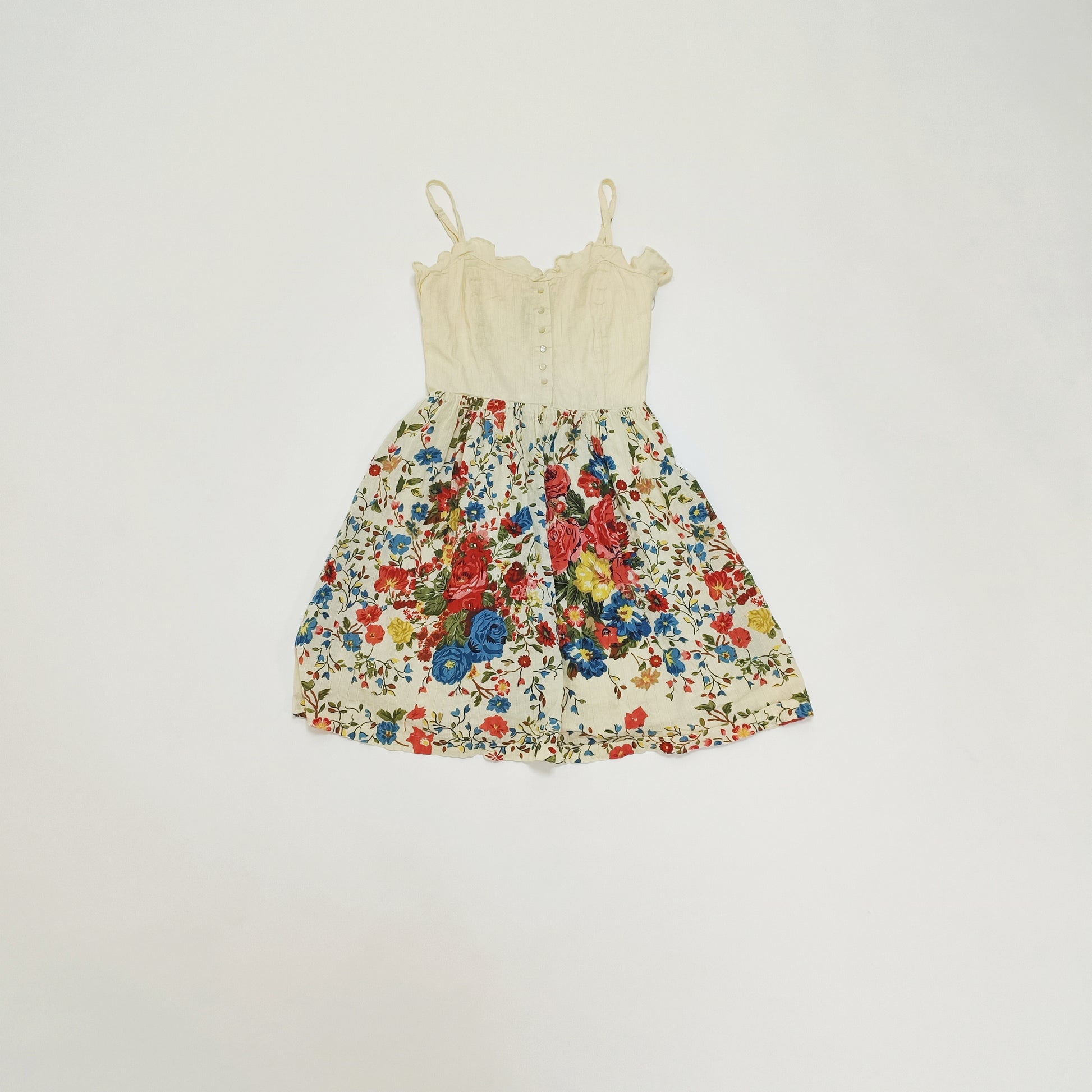 Floral Bodice Style Strappy Womens Summer Mini Dress Size Small | Preloved
