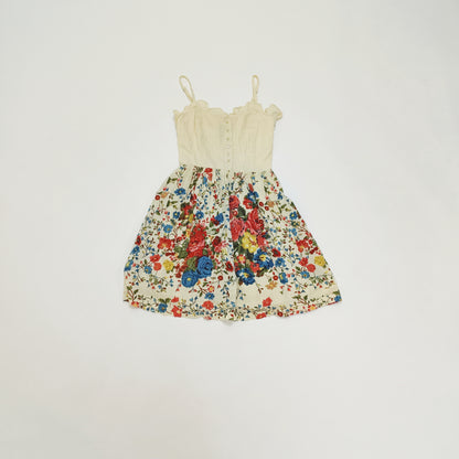 Floral Bodice Style Strappy Womens Summer Mini Dress Size Small | Preloved