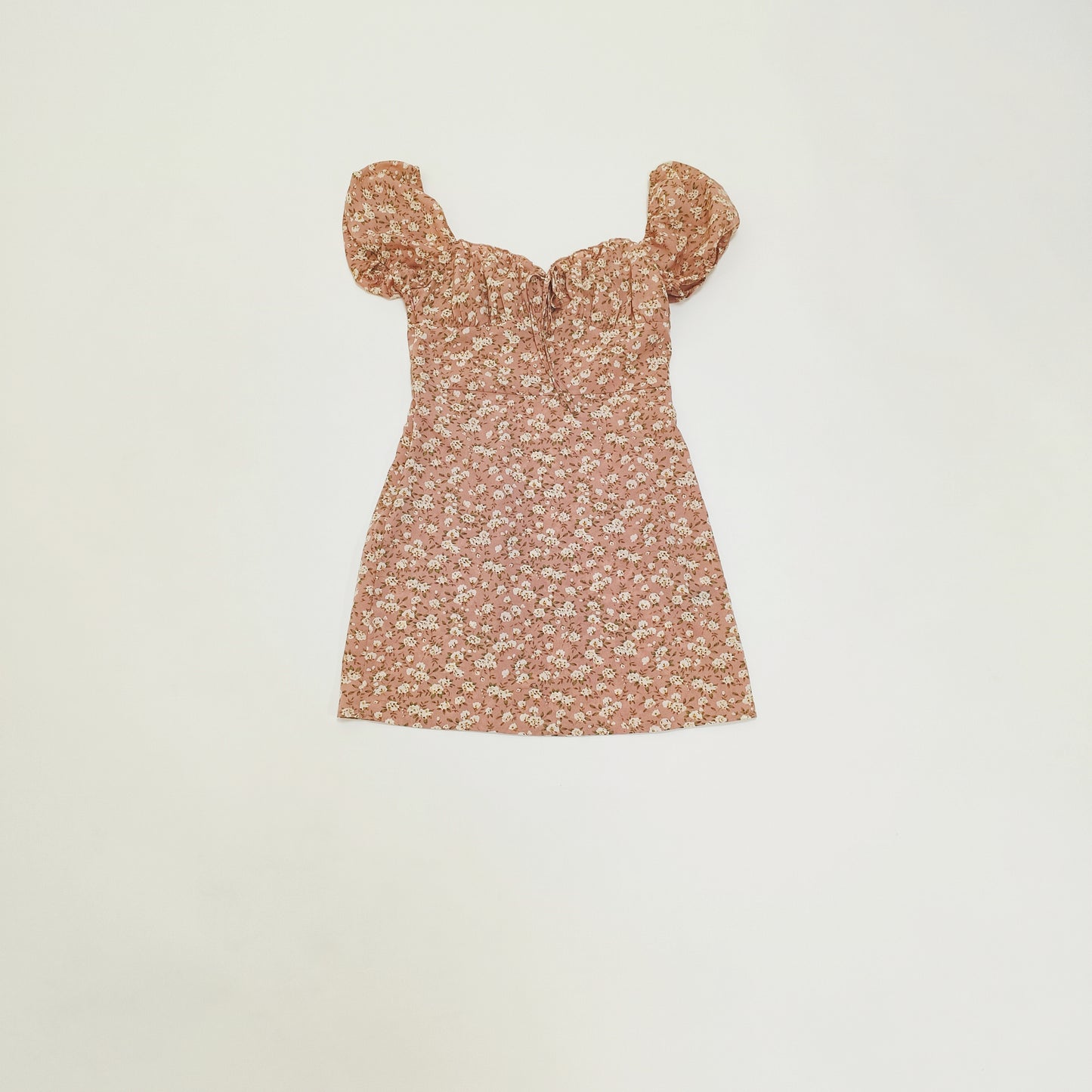 Pink Ditsy Floral Puff Sleeve Mini Summer Dress Size Small | Preloved