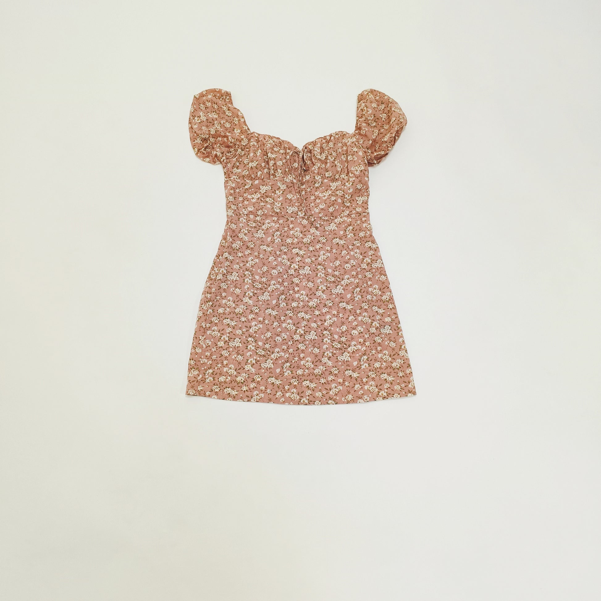 Pink Ditsy Floral Puff Sleeve Mini Summer Dress Size Small | Preloved