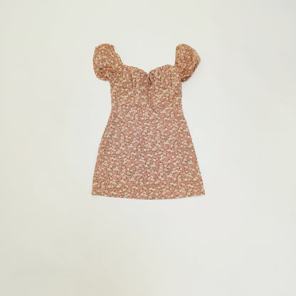 Pink Ditsy Floral Puff Sleeve Mini Summer Dress Size Small | Preloved