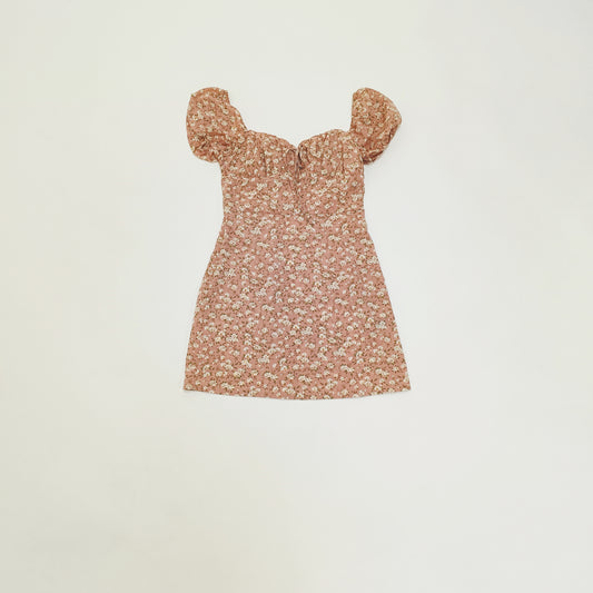 Pink Ditsy Floral Puff Sleeve Mini Summer Dress Size Small | Preloved