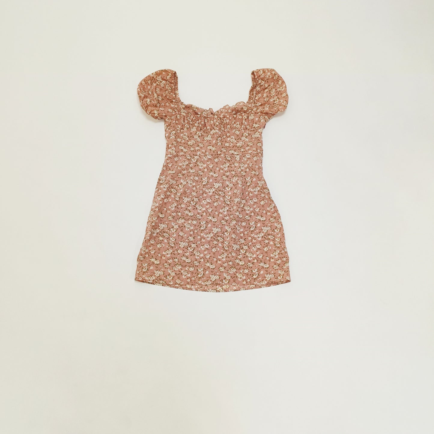 Pink Ditsy Floral Puff Sleeve Mini Summer Dress Size Small | Preloved