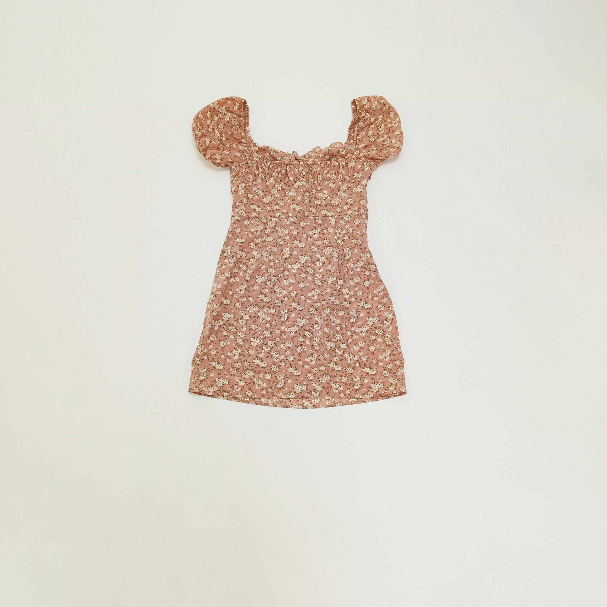 Pink Ditsy Floral Puff Sleeve Mini Summer Dress Size Small | Preloved
