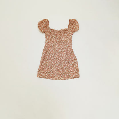 Pink Ditsy Floral Puff Sleeve Mini Summer Dress Size Small | Preloved