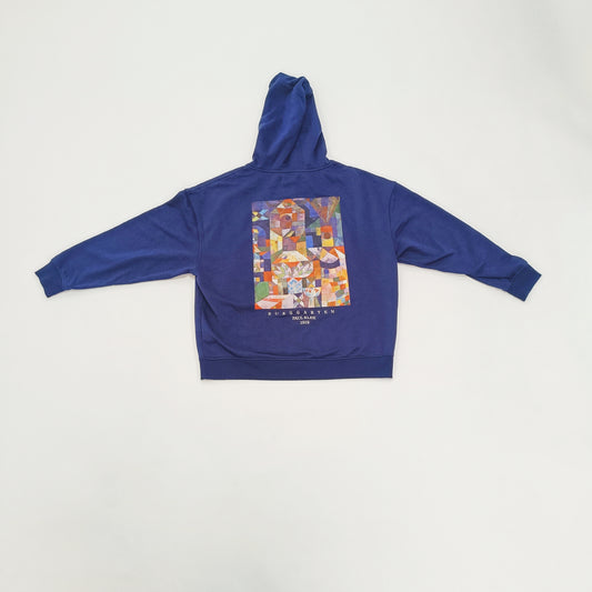 Navy Blue Abstract Print Womens Hoodie Size Small | Preloved
