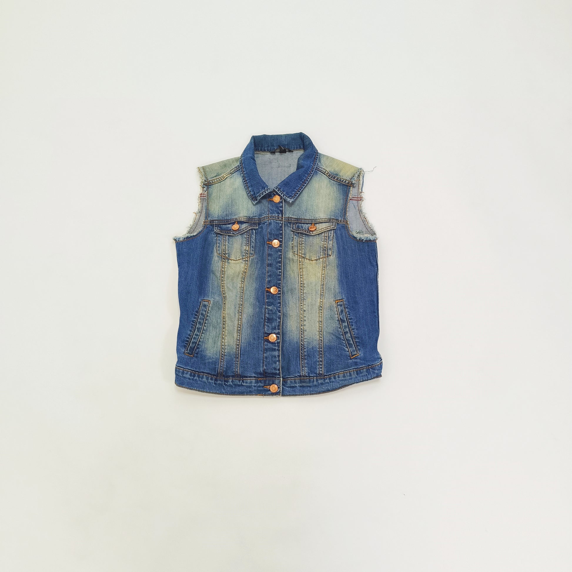 Trucker Style Button Up Womens Denim Waistcoat Size Medium | Preloved